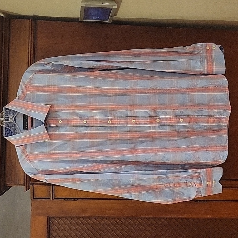 Men's QUIETI Coral Blue & Yellow Plaid Long Sleeve Button Down Shirt in XL